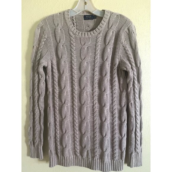 Ladies Polo Ralph Lauren Cable knit Sweater Leather Sides Zipper Pullover size S - Picture 1 of 15